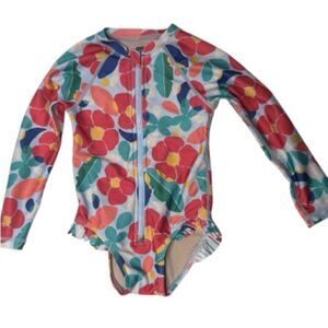 Tea Collection Multicolor Floral Kids Rashguard Bathing Suit. Size 3T.